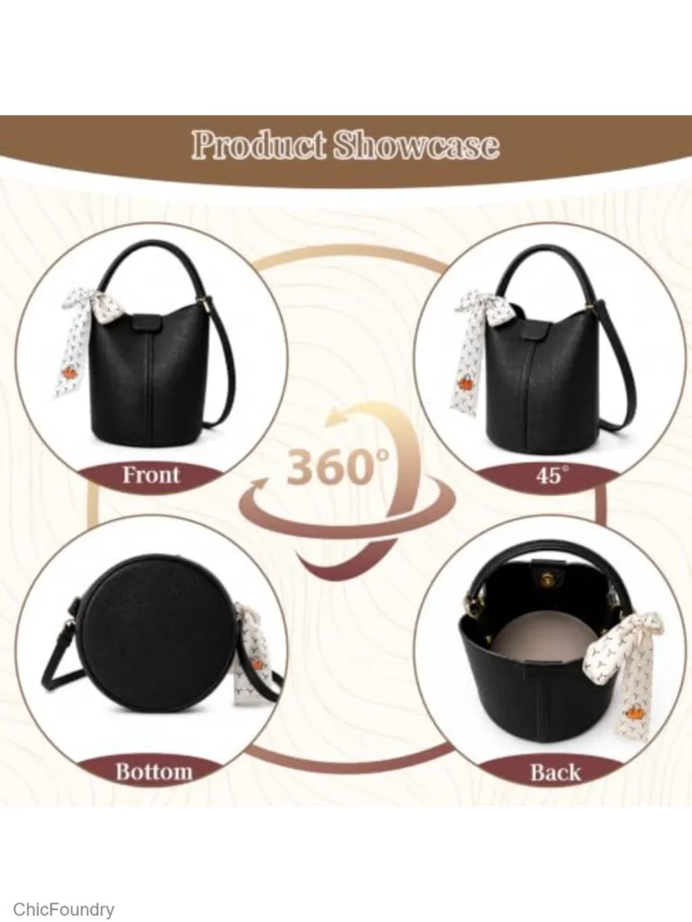 Vegan Leather Bucket Bag Women Crossbody Purse with Removable Strap